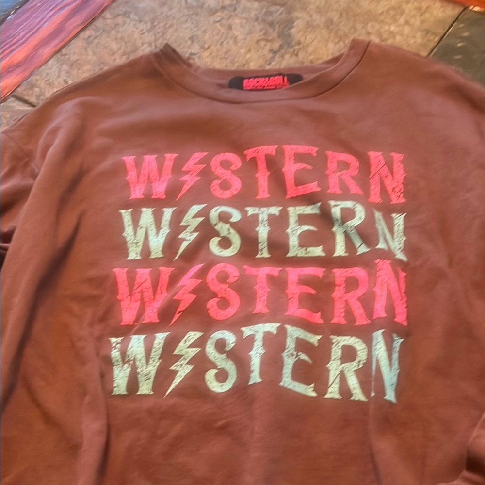 Rock & Roll Cowgirl Brown Long Sleeve Tee NWT size small - Picture 4 of 7